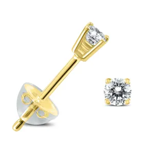 .04Ctw Round Diamond Solitaire Stud Earrings In 14K Yellow Gold With Silicon Backs