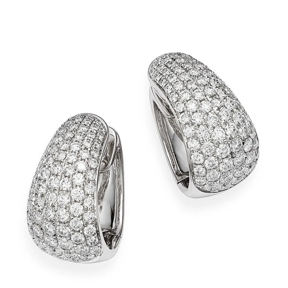 13mm Pave Created Moissanite Huggie Hoop Earrings on 18K White Gold Plate