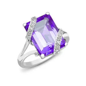 18ct White Gold Diamond And Amethyst Ring