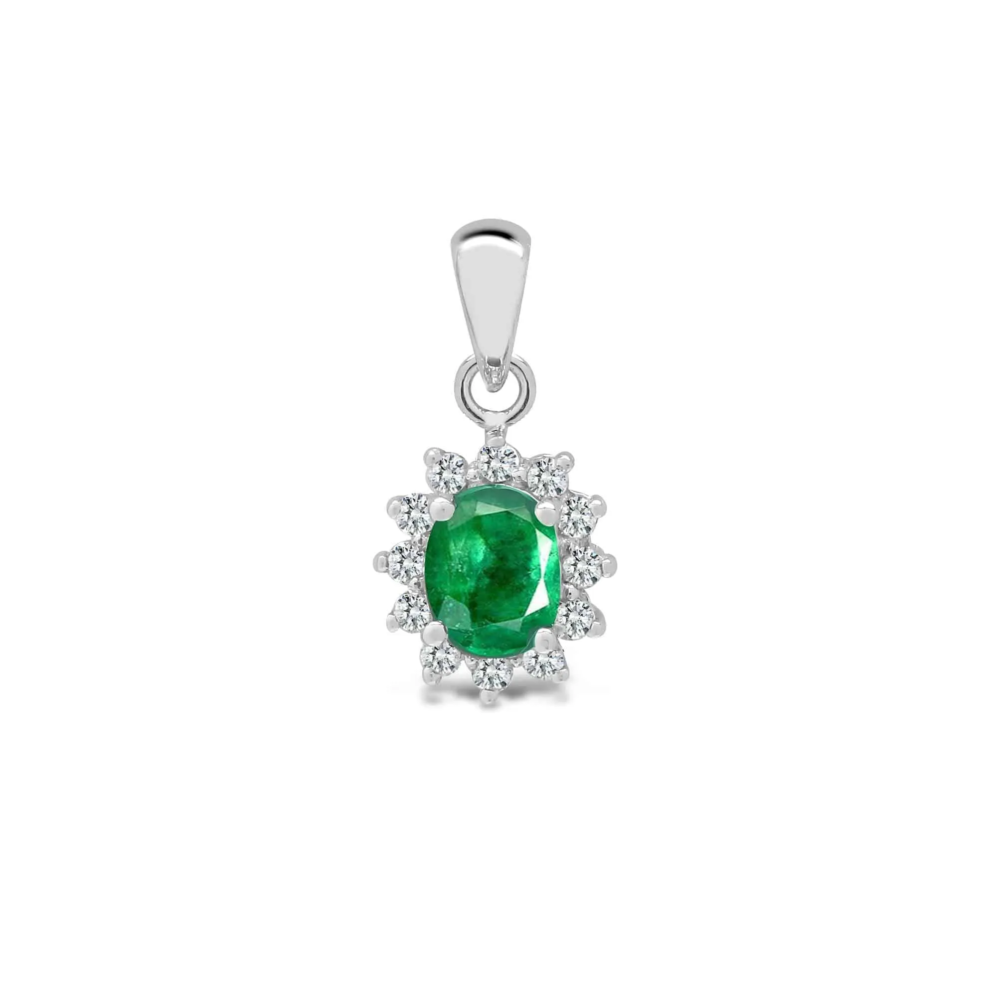 18ct White Gold Diamond And Emerald Pendant