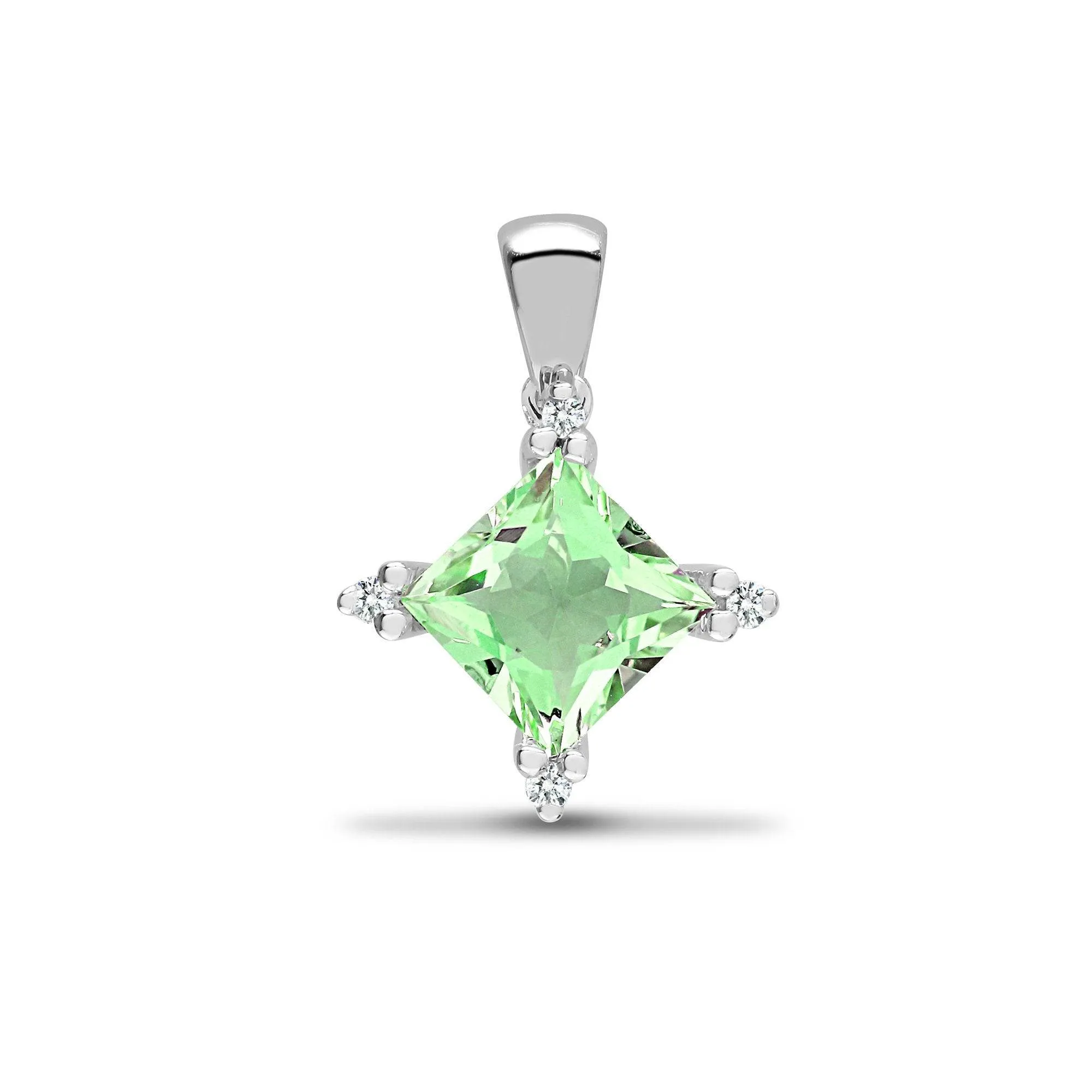 18ct White Gold Diamond And Green Amethyst Pendant