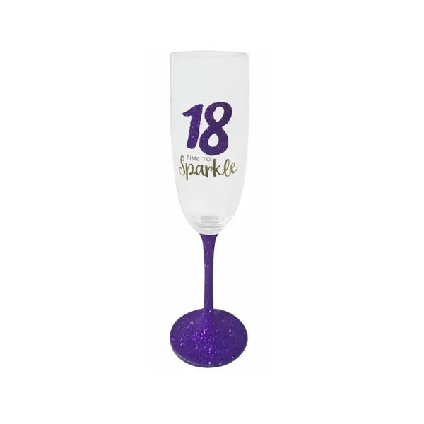 18th Birthday Purple Sparkle Flute Glass