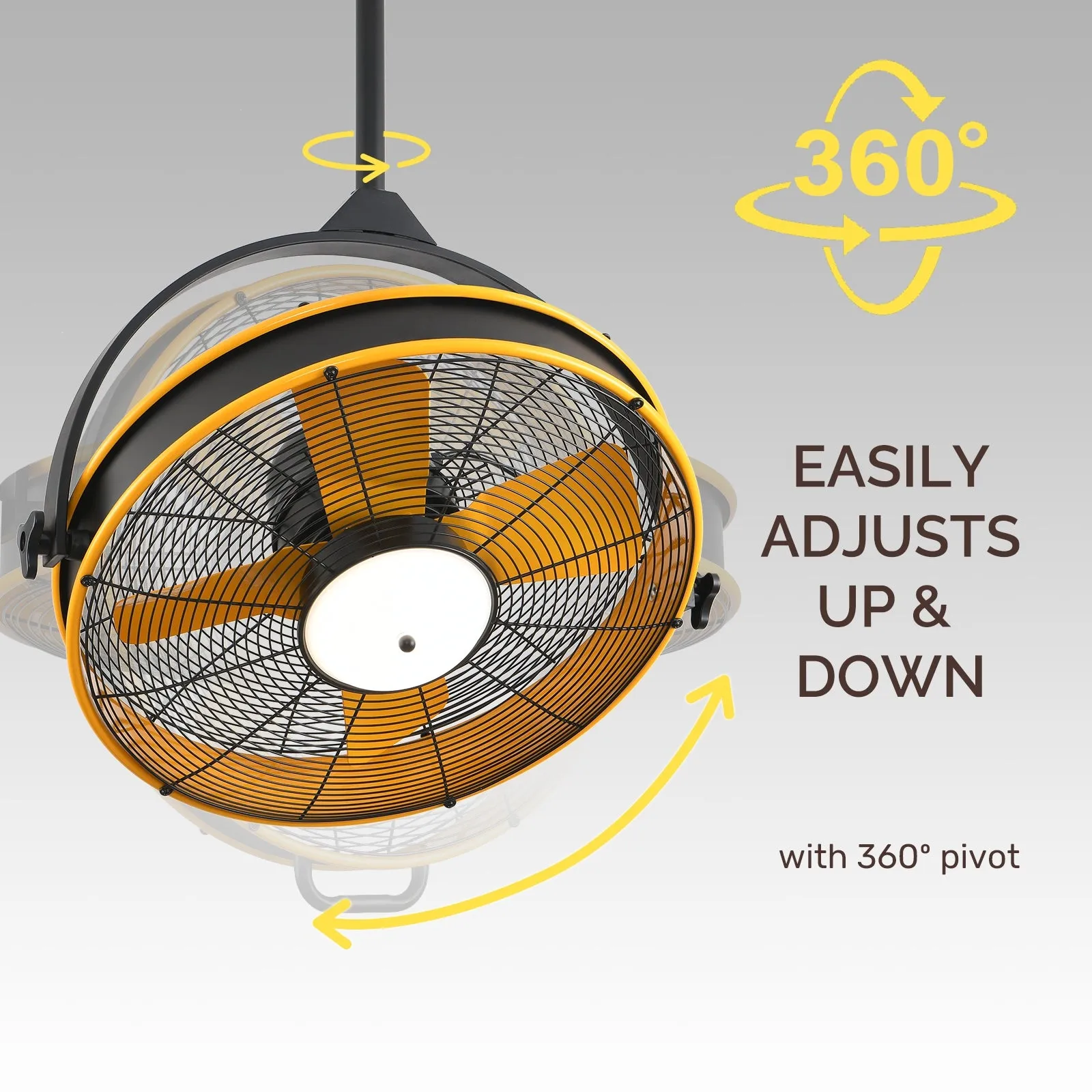 24.8" Orison Outdoor Ceiling Fan with Light 360-degree Manual Vertical Rotation - Waterproof(Yellow)