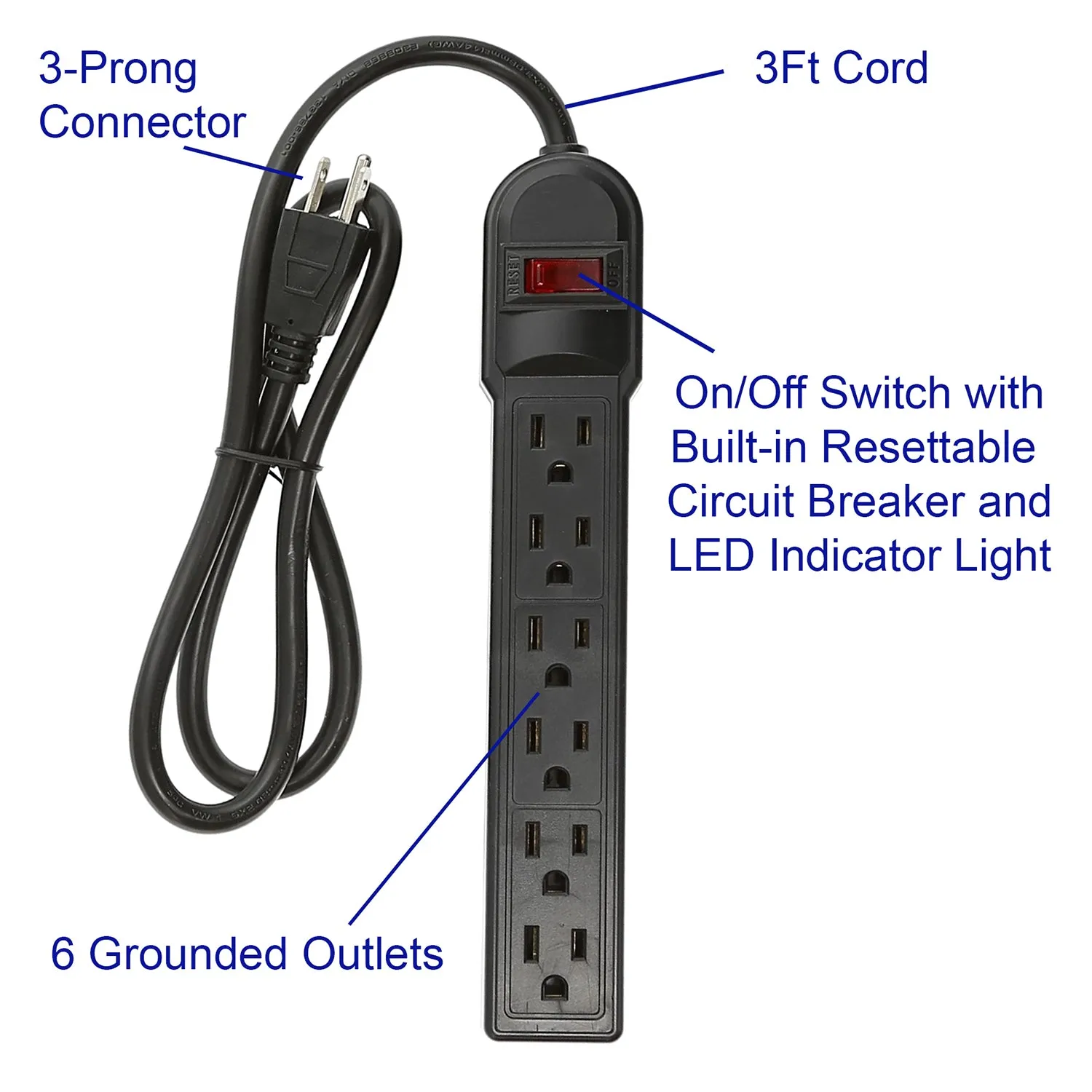 6-Outlet Surge Protector With 3-Foot Cord