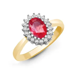 9ct Yellow Gold Diamond And Ruby Rin