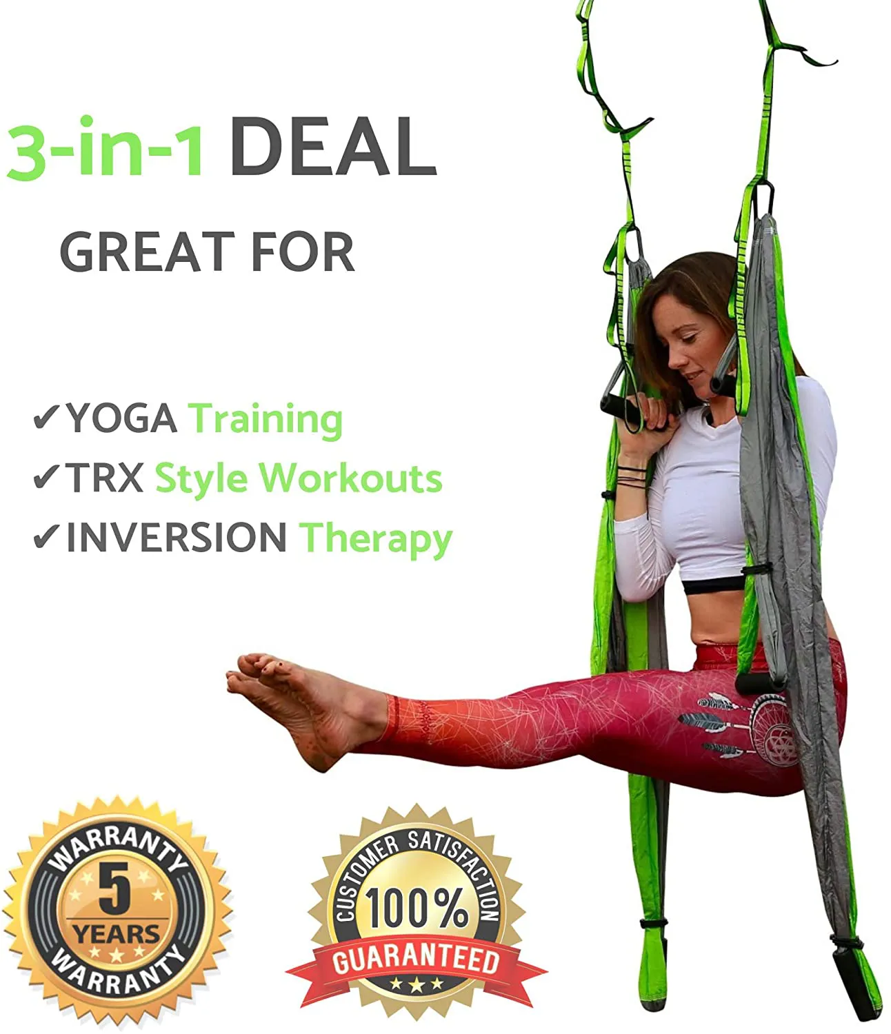 Aerial Trapeze Yoga Swing - [UPDATED VERSION] Gym Strength Antigravity Yoga Hammock - Inversion Trapeze Sling Exercise Equipment with Two Extender Hanging Straps - Blue Swings & Beginner Instructions