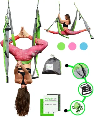 Aerial Trapeze Yoga Swing - [UPDATED VERSION] Gym Strength Antigravity Yoga Hammock - Inversion Trapeze Sling Exercise Equipment with Two Extender Hanging Straps - Blue Swings & Beginner Instructions