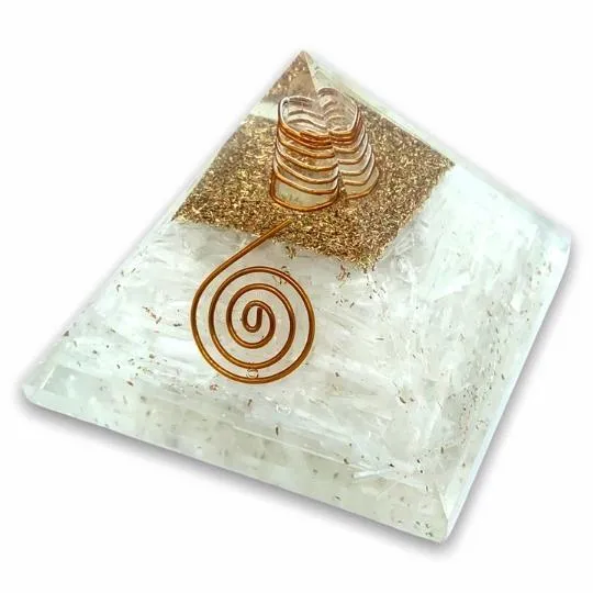 Ancient Infusions Selenite Orgonite Pyramid - Clarity, Purification, and Positive Energy