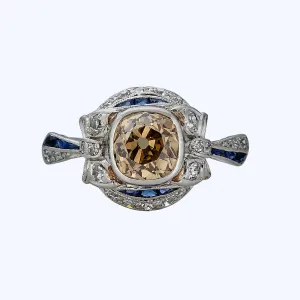 Art Deco Platinum Diamond and Sapphire Ring