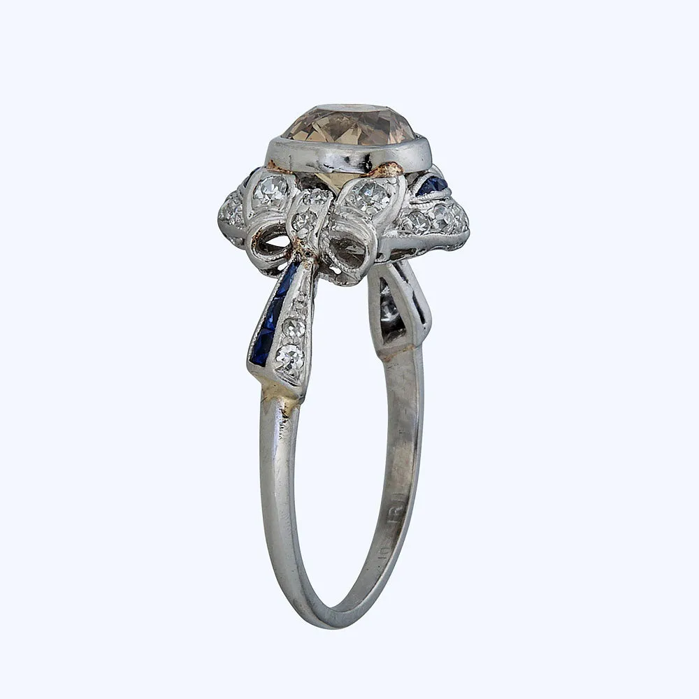 Art Deco Platinum Diamond and Sapphire Ring