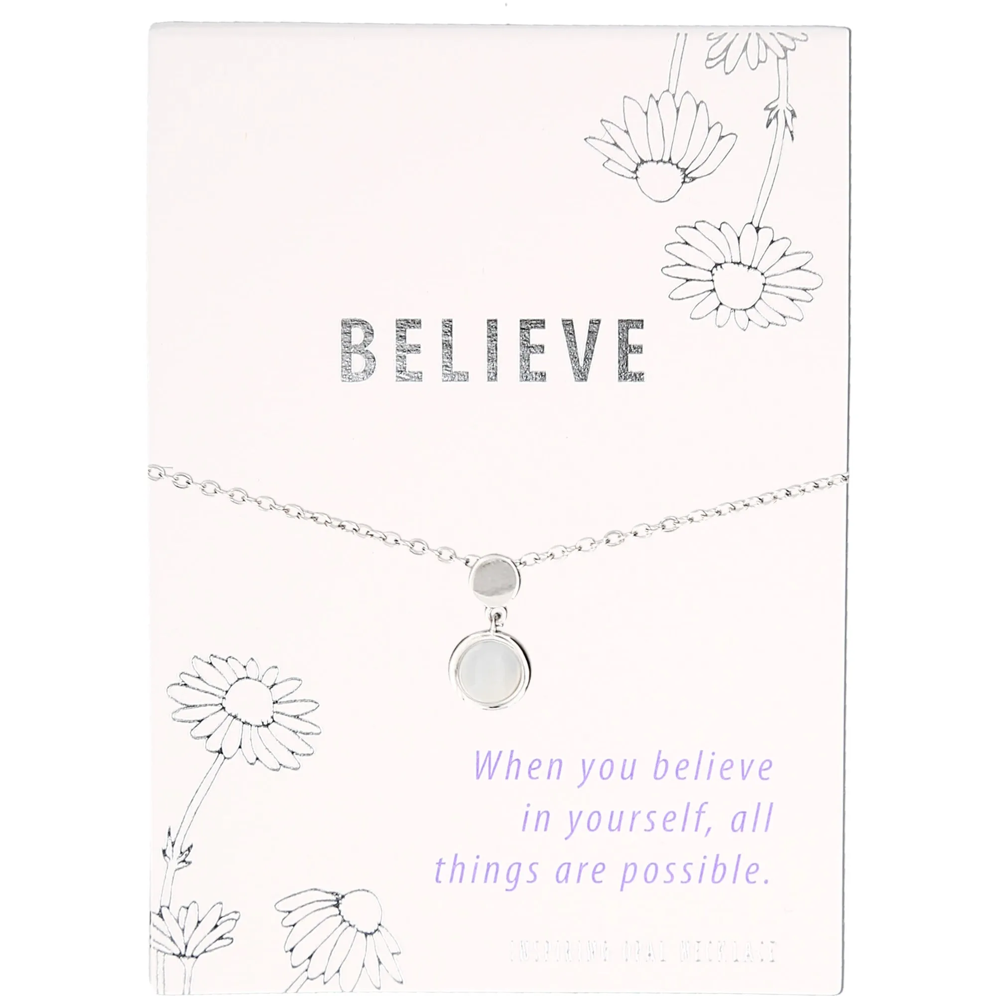 Believe White Whisper Opal 16.5"-18.5" Rhodium Plated Inspirational Necklace