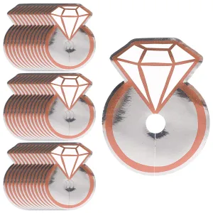 Bridal Party Supplies - Blush Rose Gold Diamond Ring Shaped Glass Tags, 36 Count