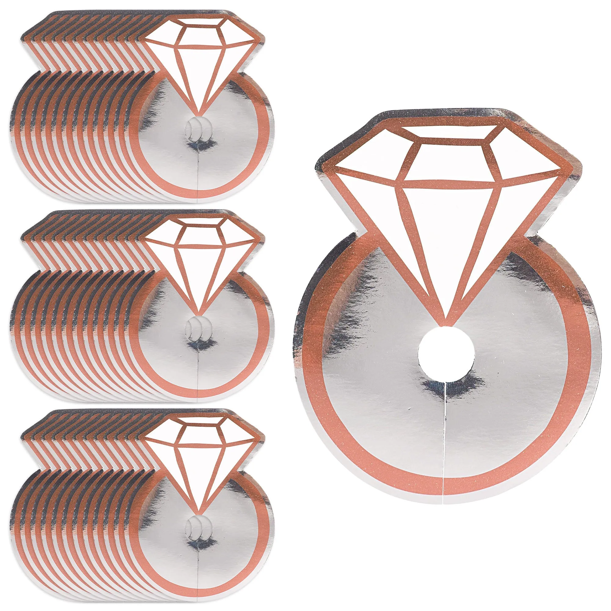 Bridal Party Supplies - Blush Rose Gold Diamond Ring Shaped Glass Tags, 36 Count