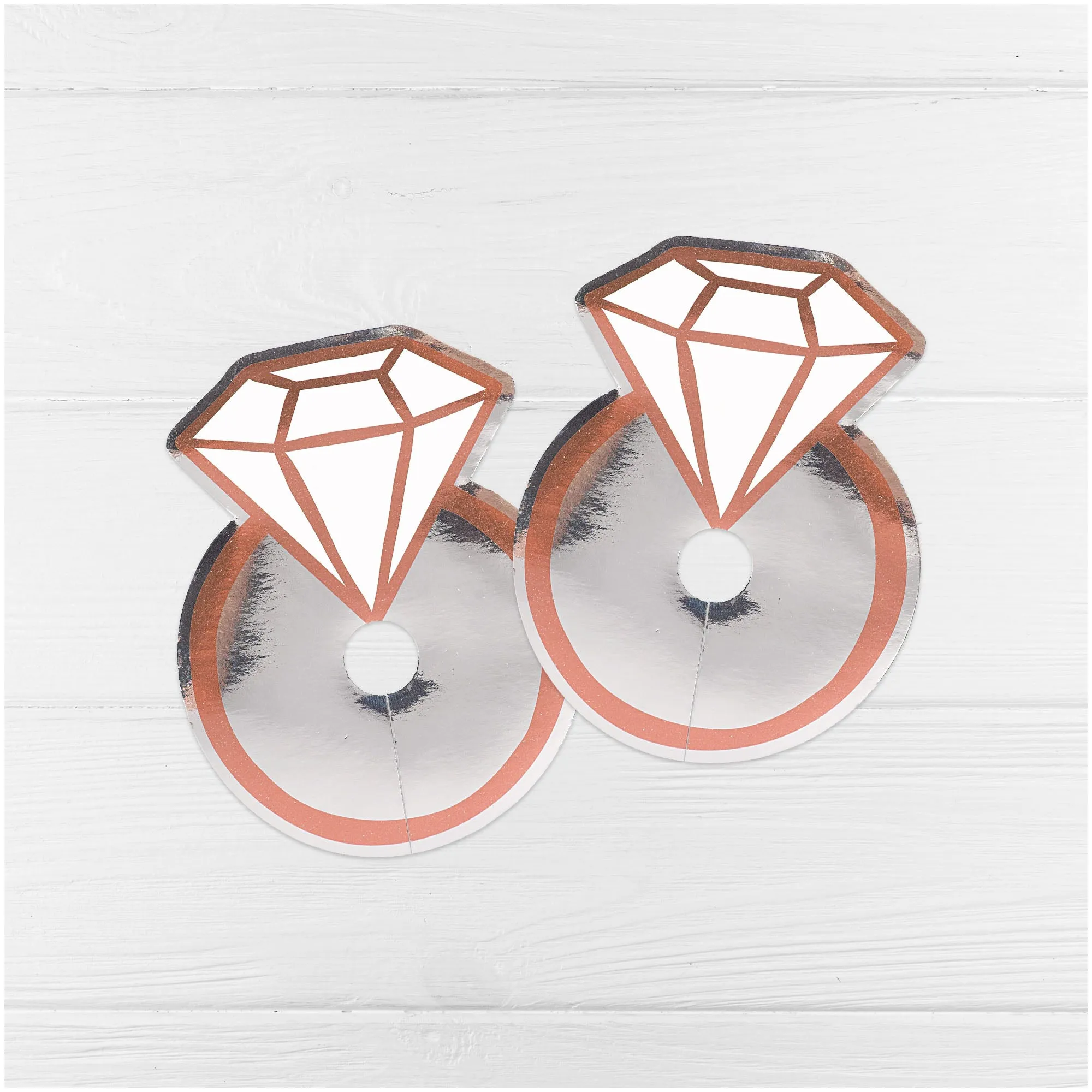 Bridal Party Supplies - Blush Rose Gold Diamond Ring Shaped Glass Tags, 36 Count