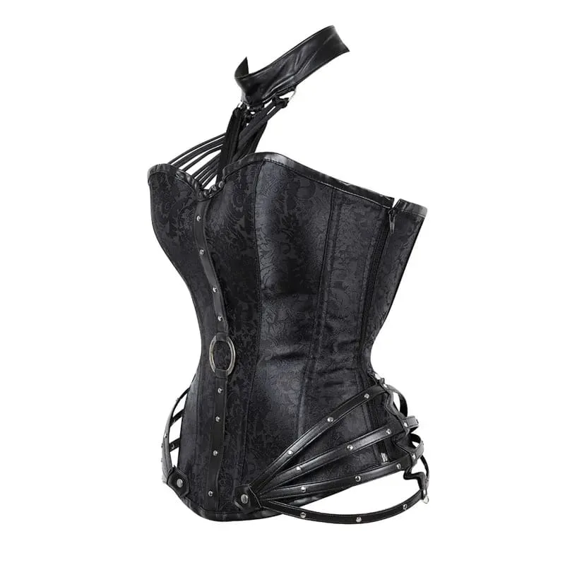 Burgundy Gothic Corset with Leather Straps for Steampunk Style