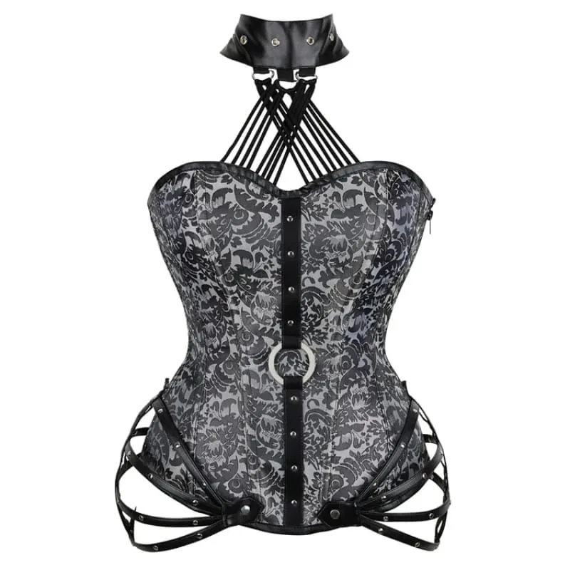 Burgundy Gothic Corset with Leather Straps for Steampunk Style