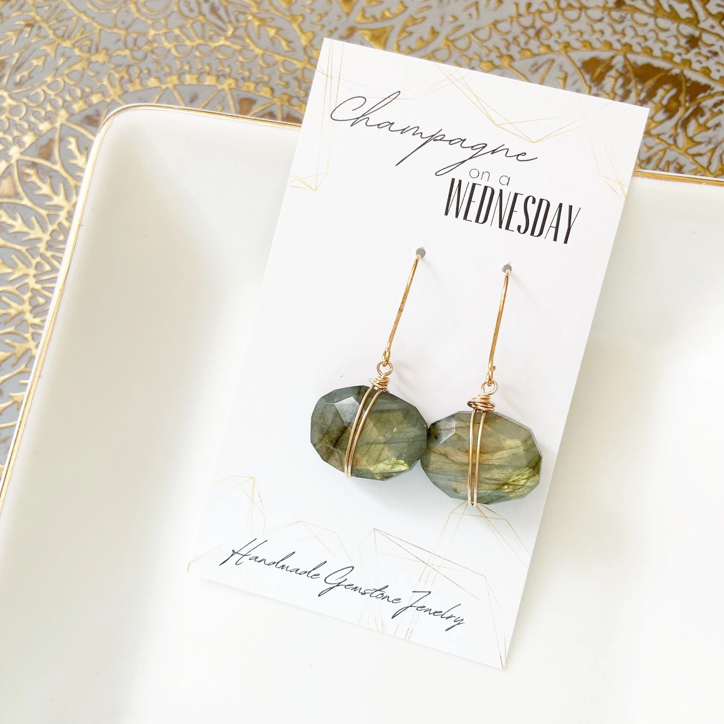 Clara Wrapped oval labradorite earring in gold or silver