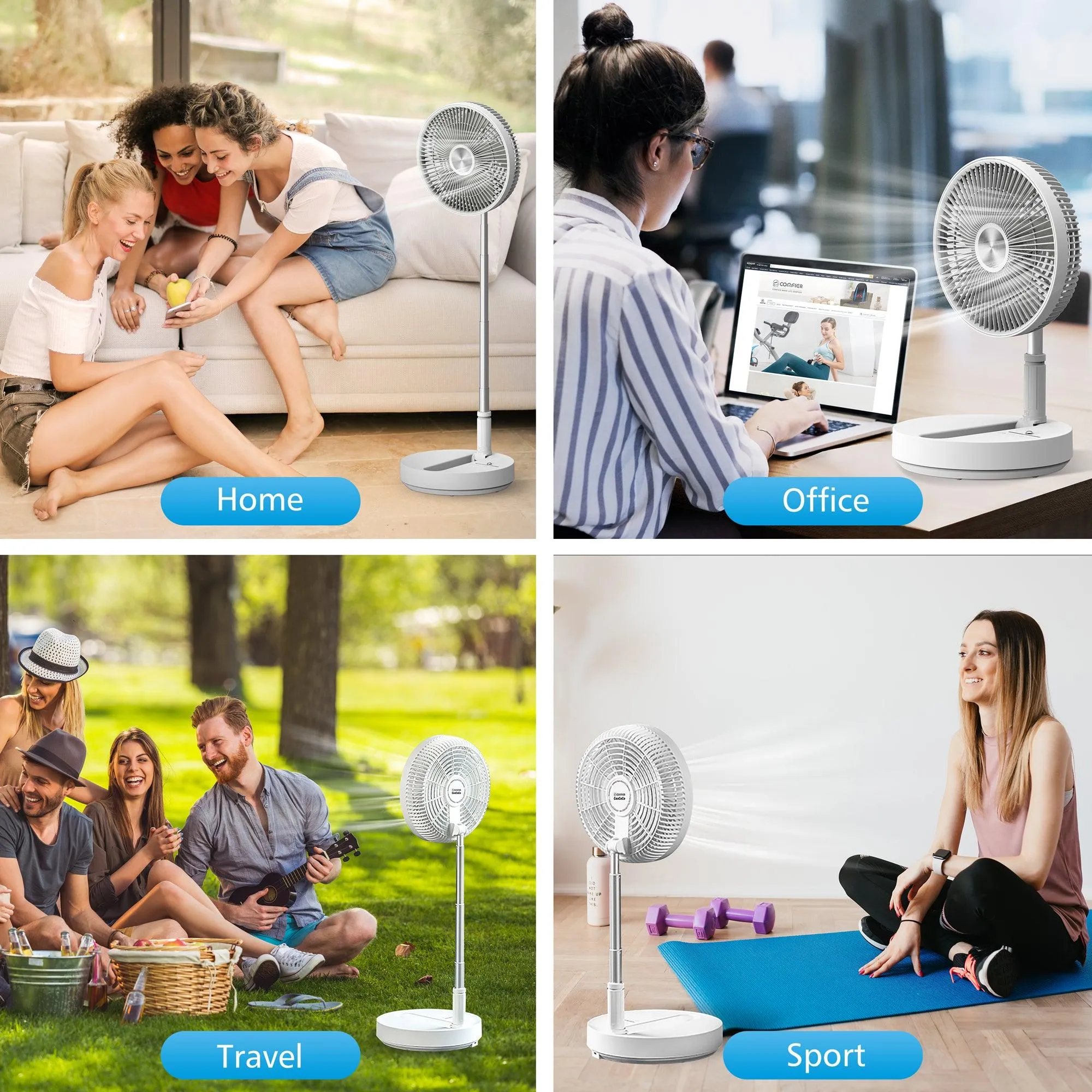 Comfier Foldable Fan, Rechargeable fan, 7200mAh Stand fan with 4 Speed Modes- P21W