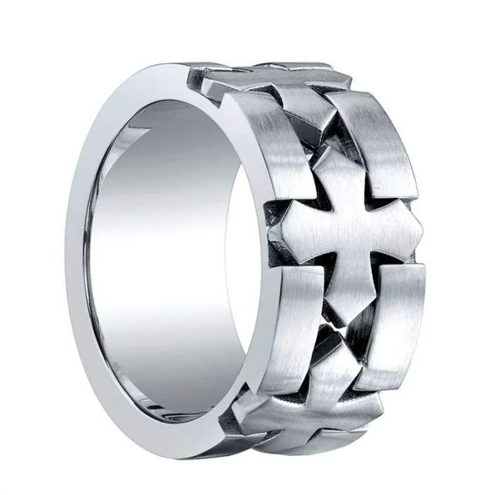 CRISTO Benchmark Cobalt Chrome Wedding Band with Carved Celtic Crosses - 10 mm