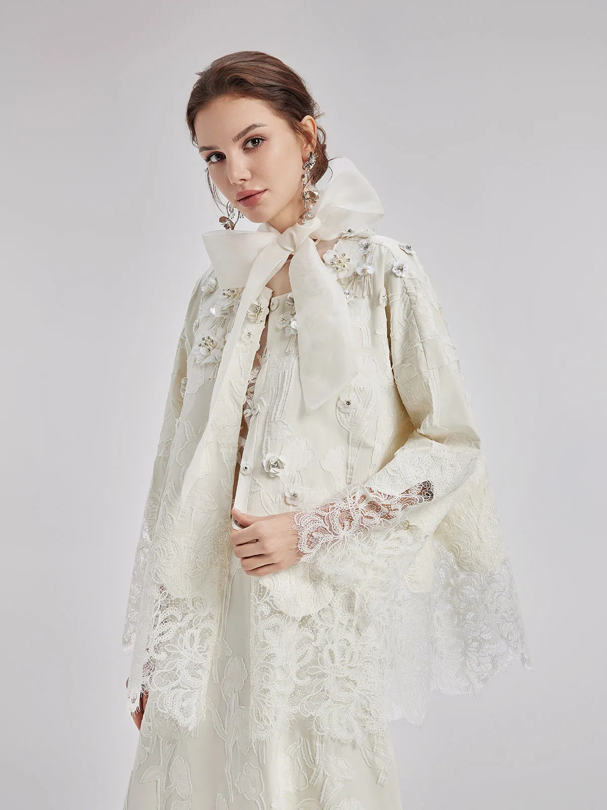 Custom Beaded Lace Jacquard Coat