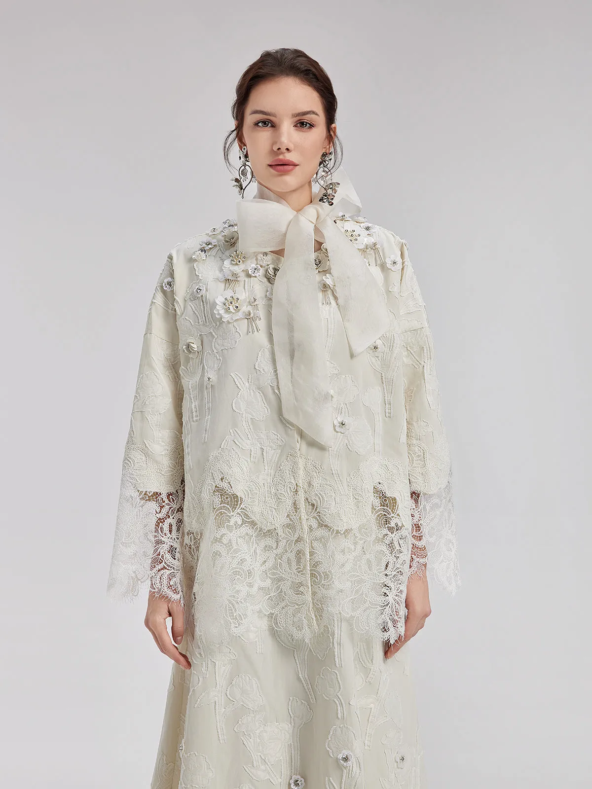 Custom Beaded Lace Jacquard Coat