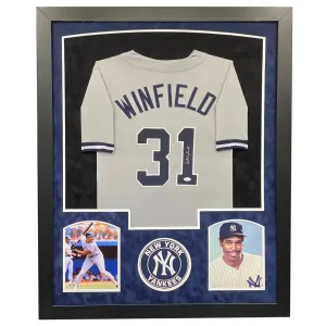 Dave Winfield Signed New York Gray Custom Double-Suede Framed baseball Jersey (JSA)