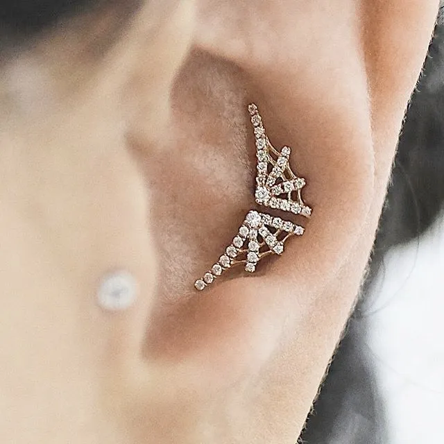 Diamond Web Earring by Maria Tash in 14K Yellow Gold. Flat Stud.