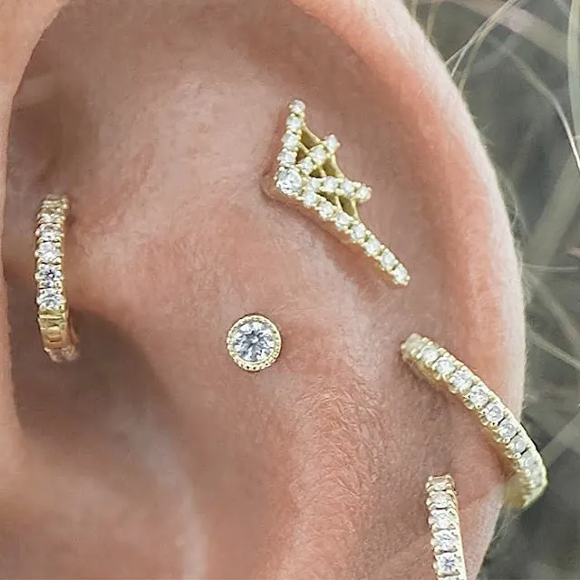 Diamond Web Earring by Maria Tash in 14K Yellow Gold. Flat Stud.