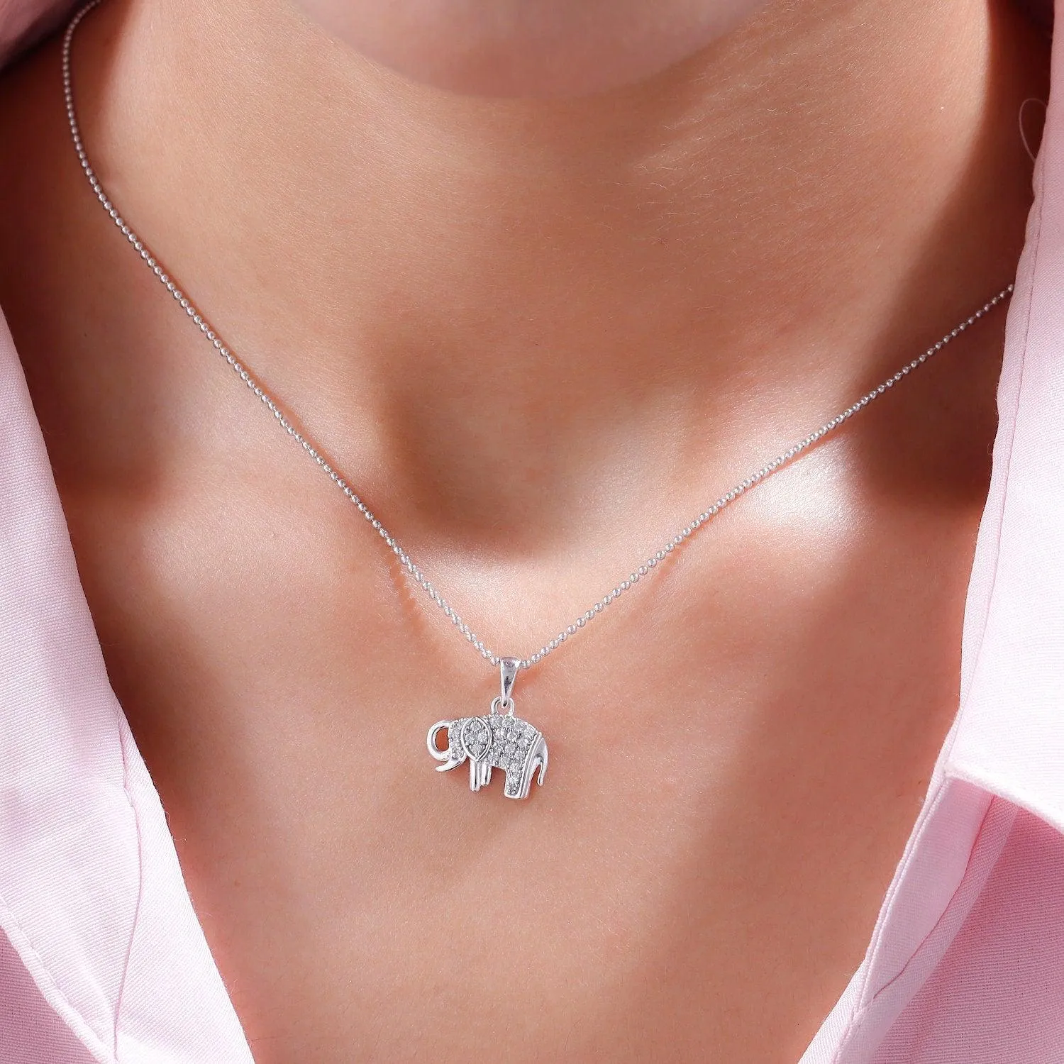 Elephant Pendant, Goodluck Charm Pendant in Platinum Plated 925 Sterling Silver, Meaningful Jewellery ,