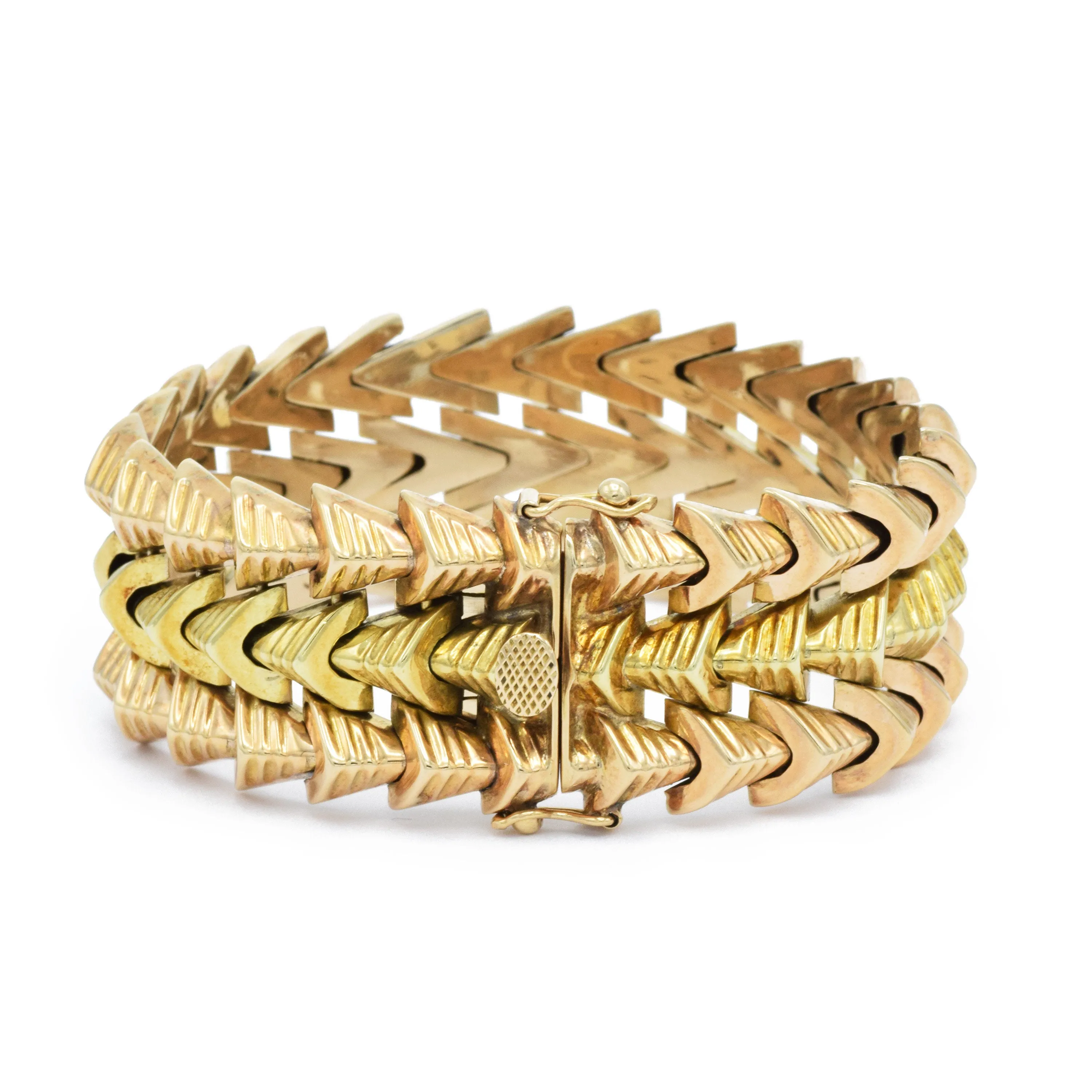 Estate Retro Era 18KT Yellow And Rose Gold Ribbed Bracelet