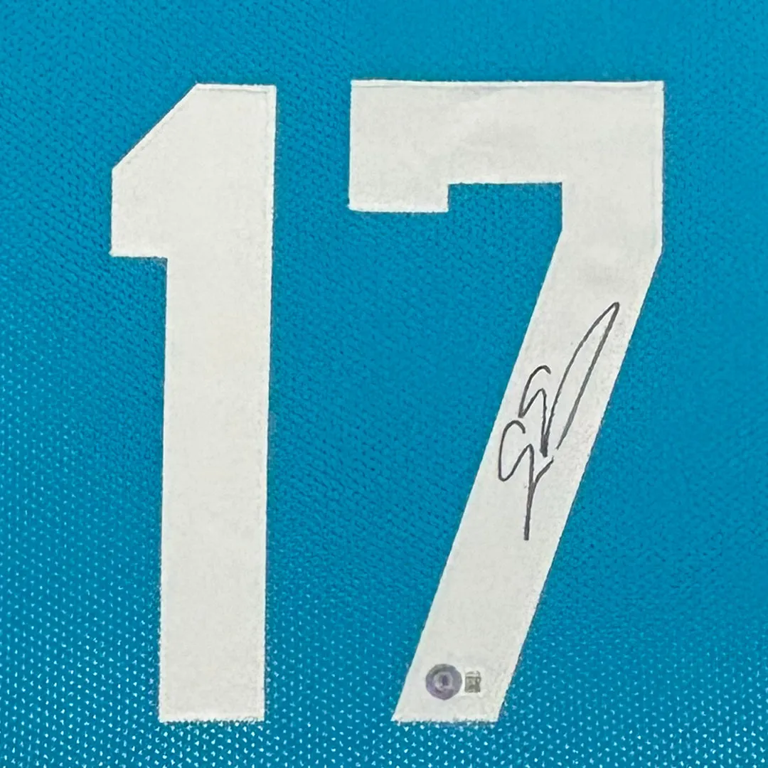 Evan Engram Signed Jacksonville Blue Custom Suede Matte Framed Football Jersey (JSA)