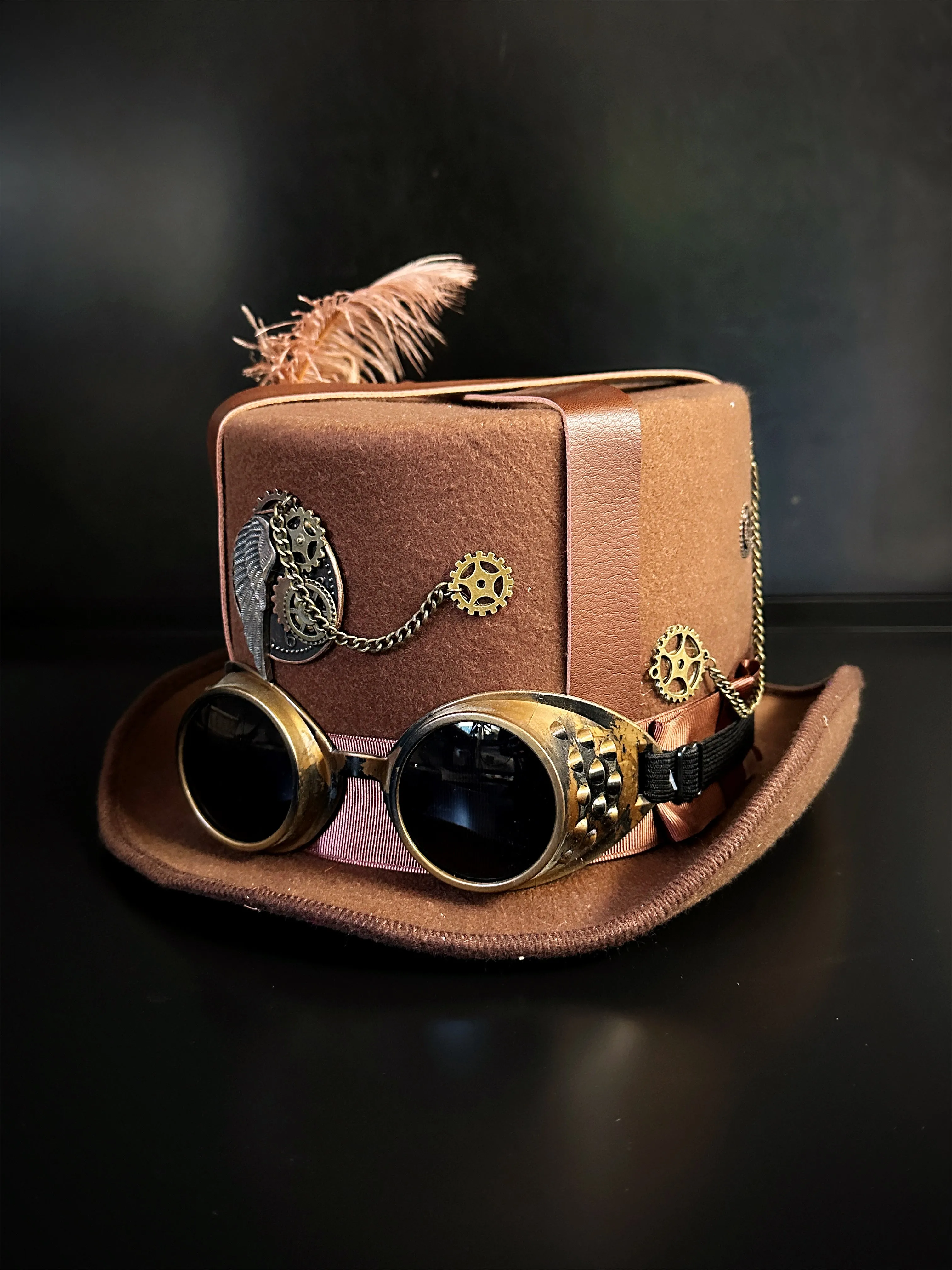 Feather Steampunk Hat - Brown