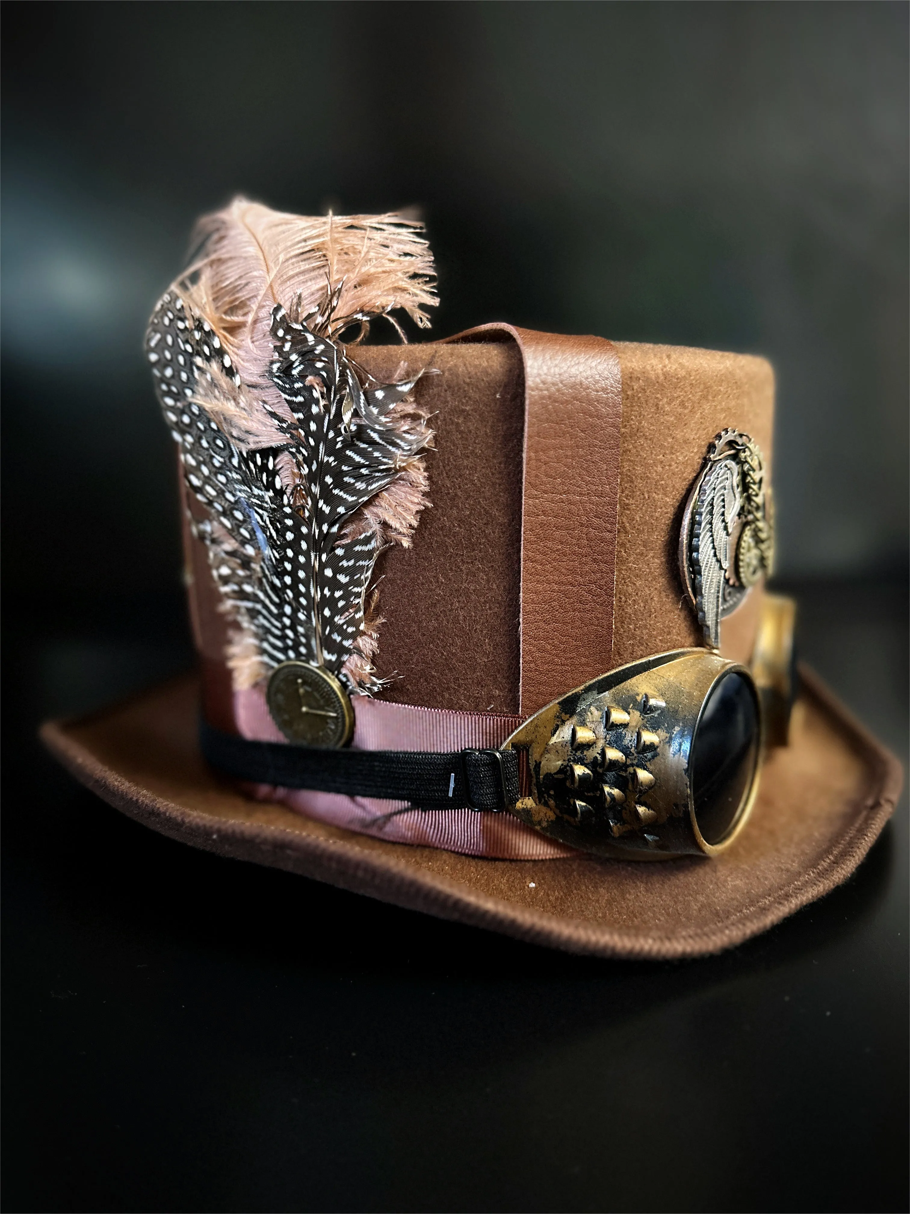 Feather Steampunk Hat - Brown