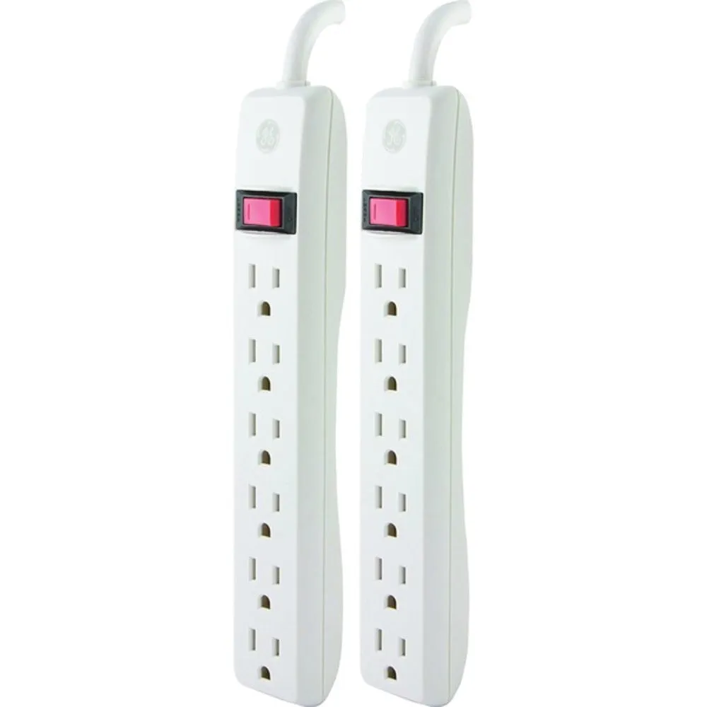 GE 14833 6-Outlet General-Purpose Power Strips with 2ft Cord, 2 pk