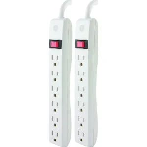 GE 14833 6-Outlet General-Purpose Power Strips with 2ft Cord, 2 pk