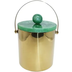 Gold Ice Bucket with Green Resin Details