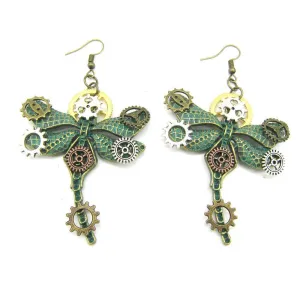 Green Vintage Dragonfly Drop Earrings