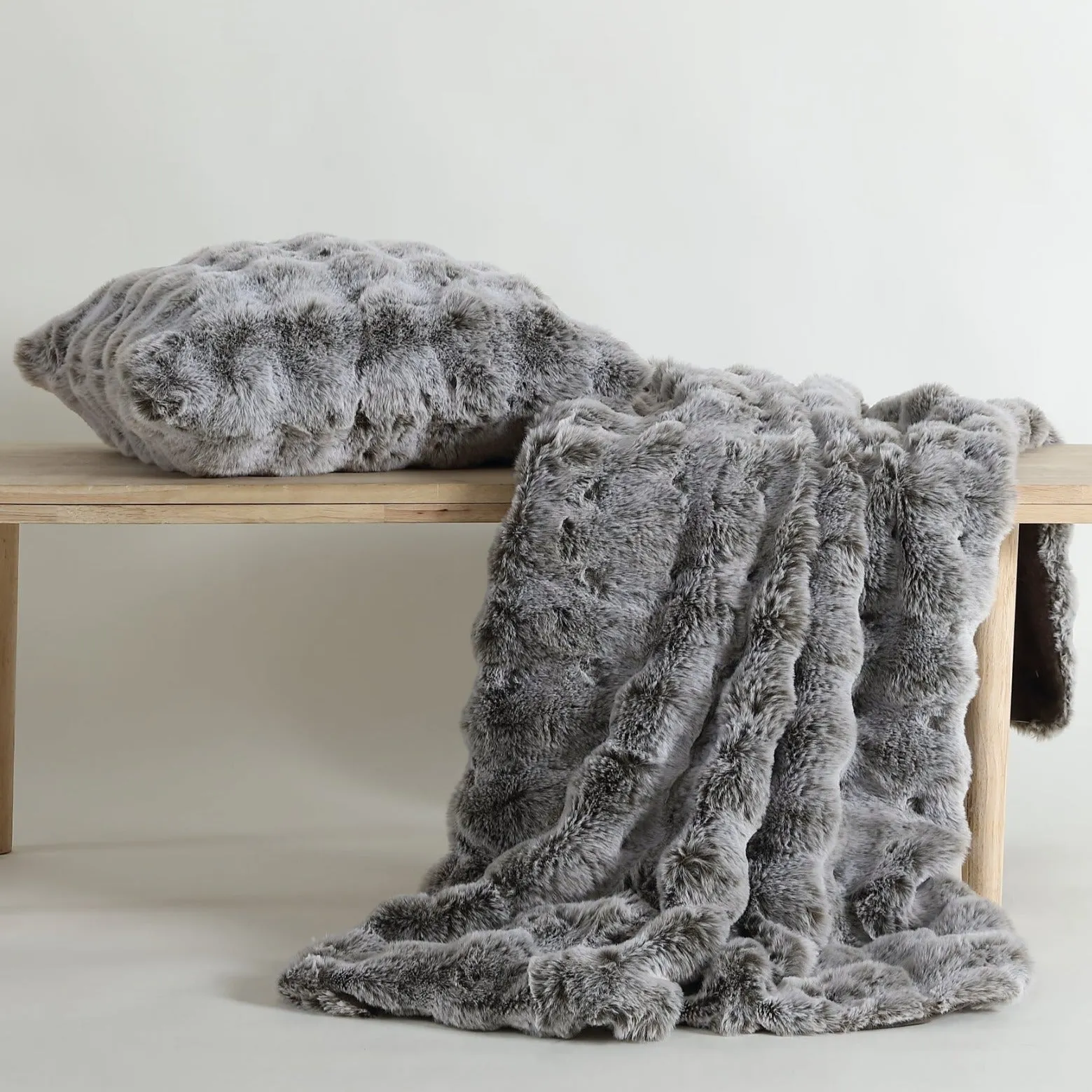 Grey Rabbit Fur Square Cushion by Logan and Mason Platinum