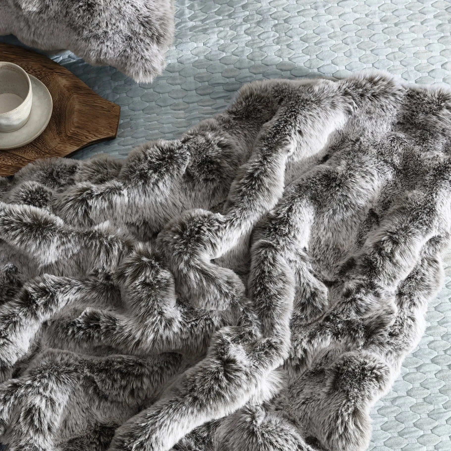 Grey Rabbit Fur Throw by Logan and Mason Platinum