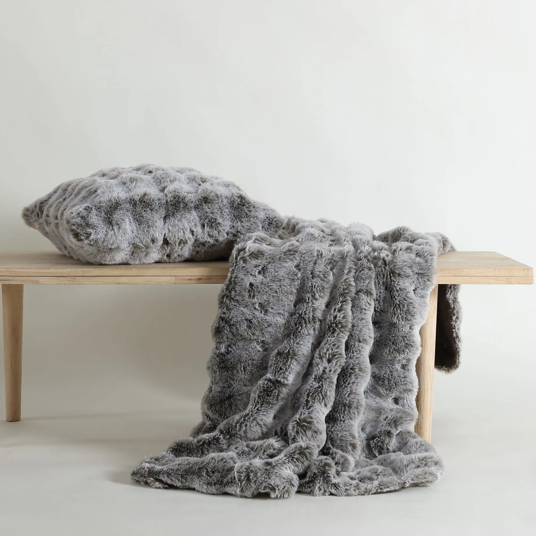 Grey Rabbit Fur Throw by Logan and Mason Platinum