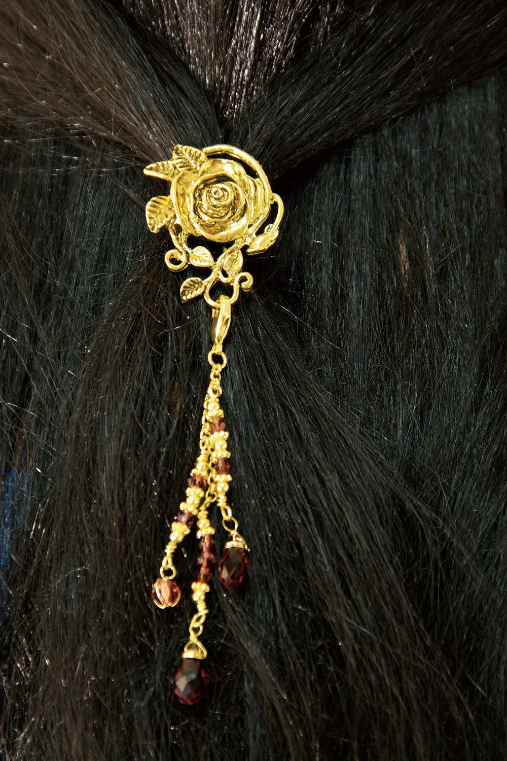 Hair Hook Gold Rose with Bead Charm Ponytail Holder