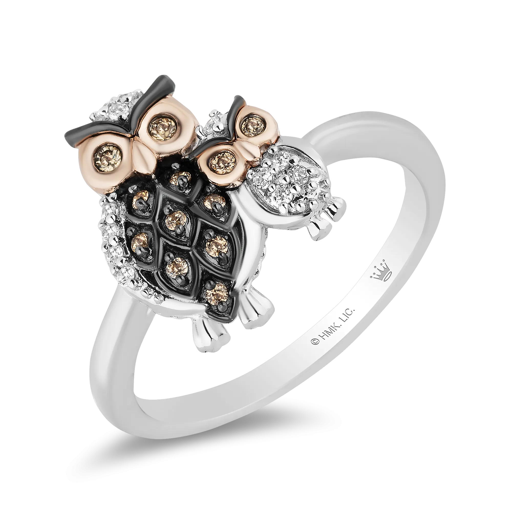 Hallmark Fine Jewelry Mother Owl & Baby Owlet Ring in Sterling Silver & 14K Rose Gold with Champagne & White Diamonds