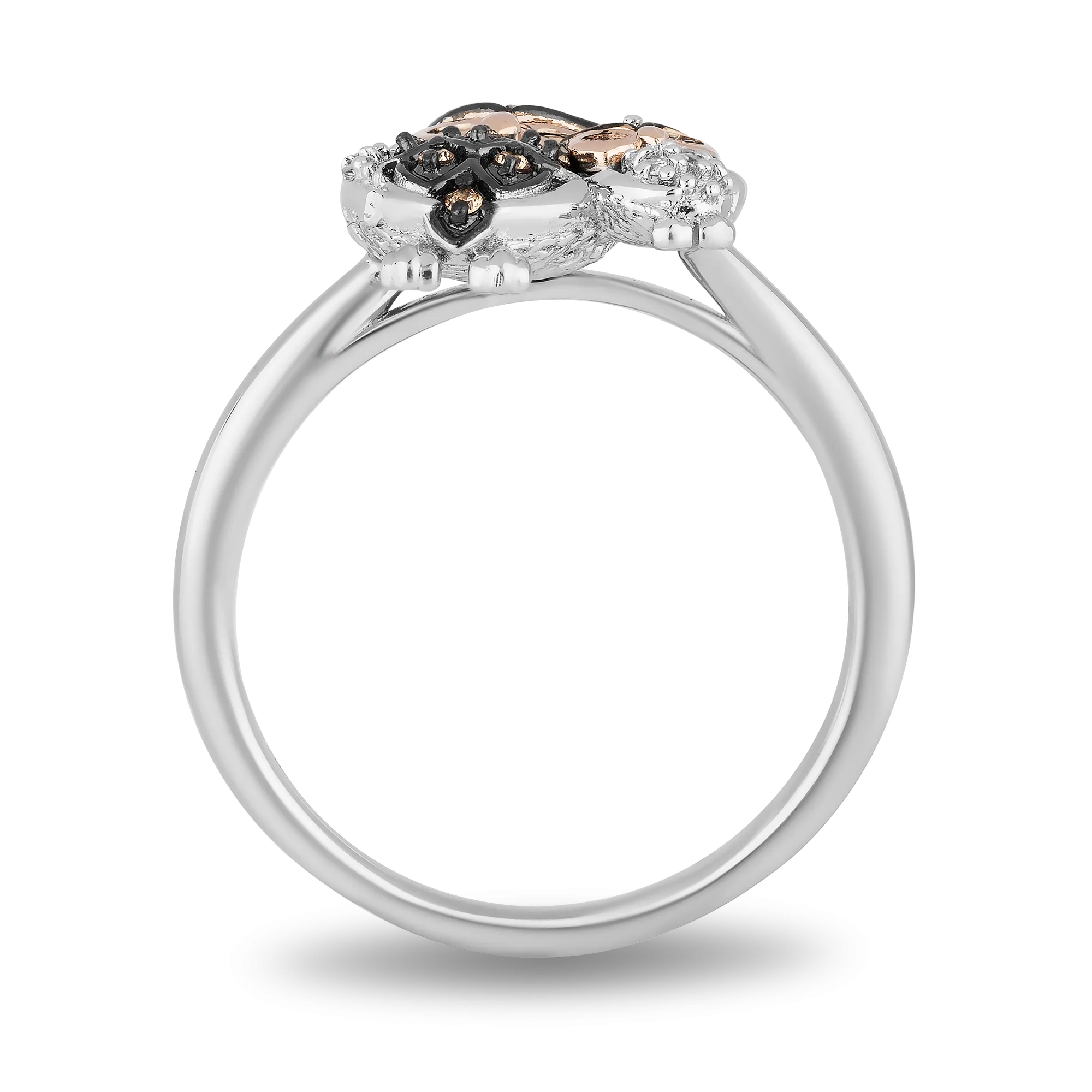 Hallmark Fine Jewelry Mother Owl & Baby Owlet Ring in Sterling Silver & 14K Rose Gold with Champagne & White Diamonds