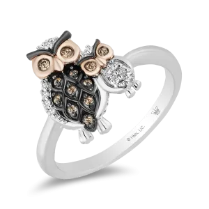 Hallmark Fine Jewelry Mother Owl & Baby Owlet Ring in Sterling Silver & 14K Rose Gold with Champagne & White Diamonds