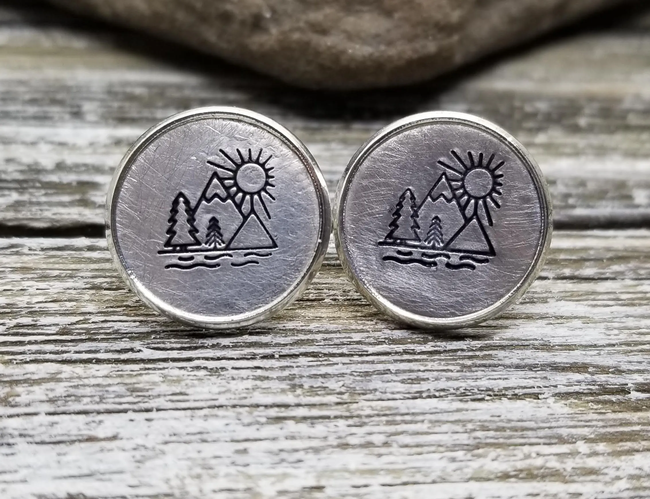 Handmade Hand Stamped Mountain Sunshine Earrings