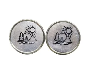 Handmade Hand Stamped Mountain Sunshine Earrings