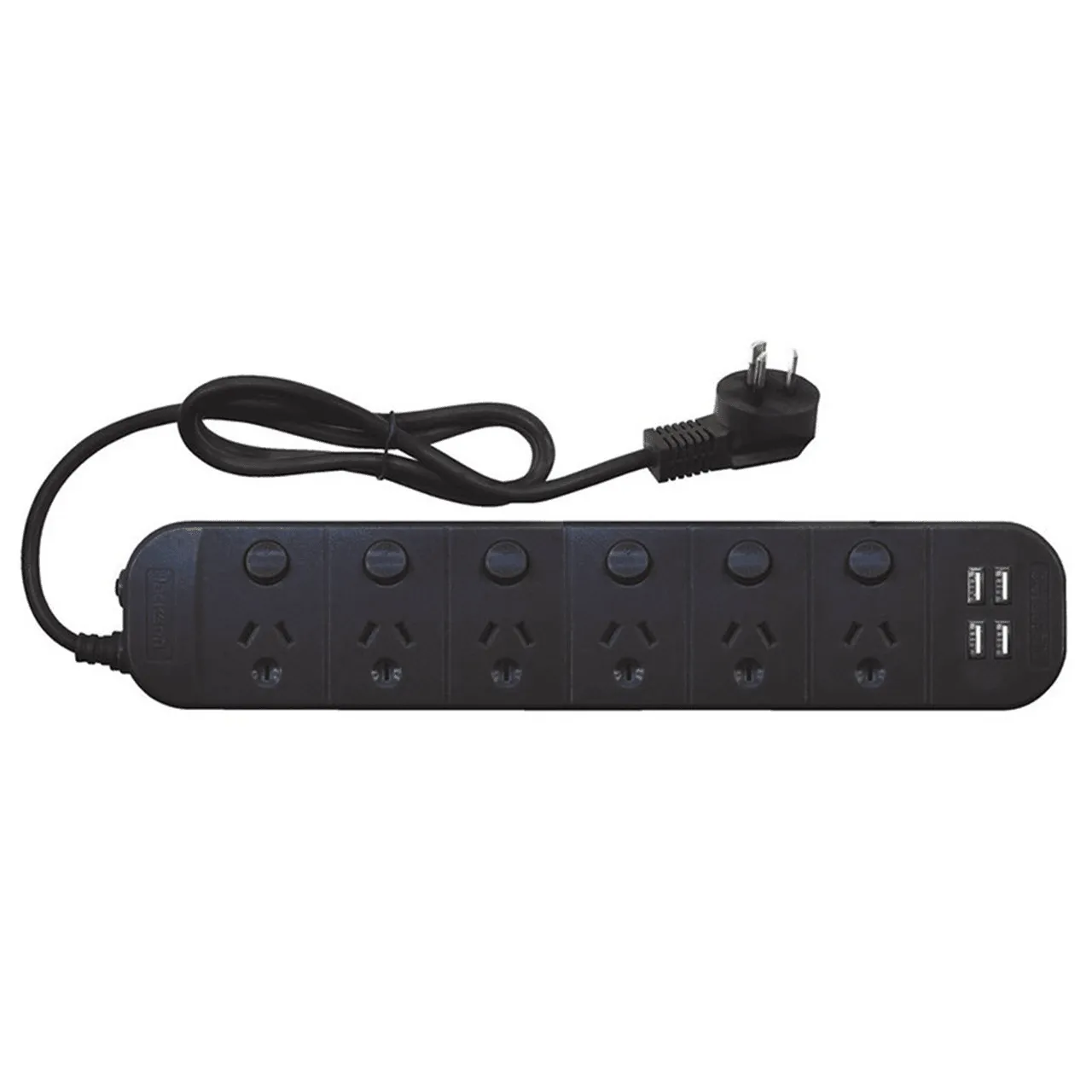 Jackson Surge Protected 6 Outlet 4 USB Power Board Individual Switch Black