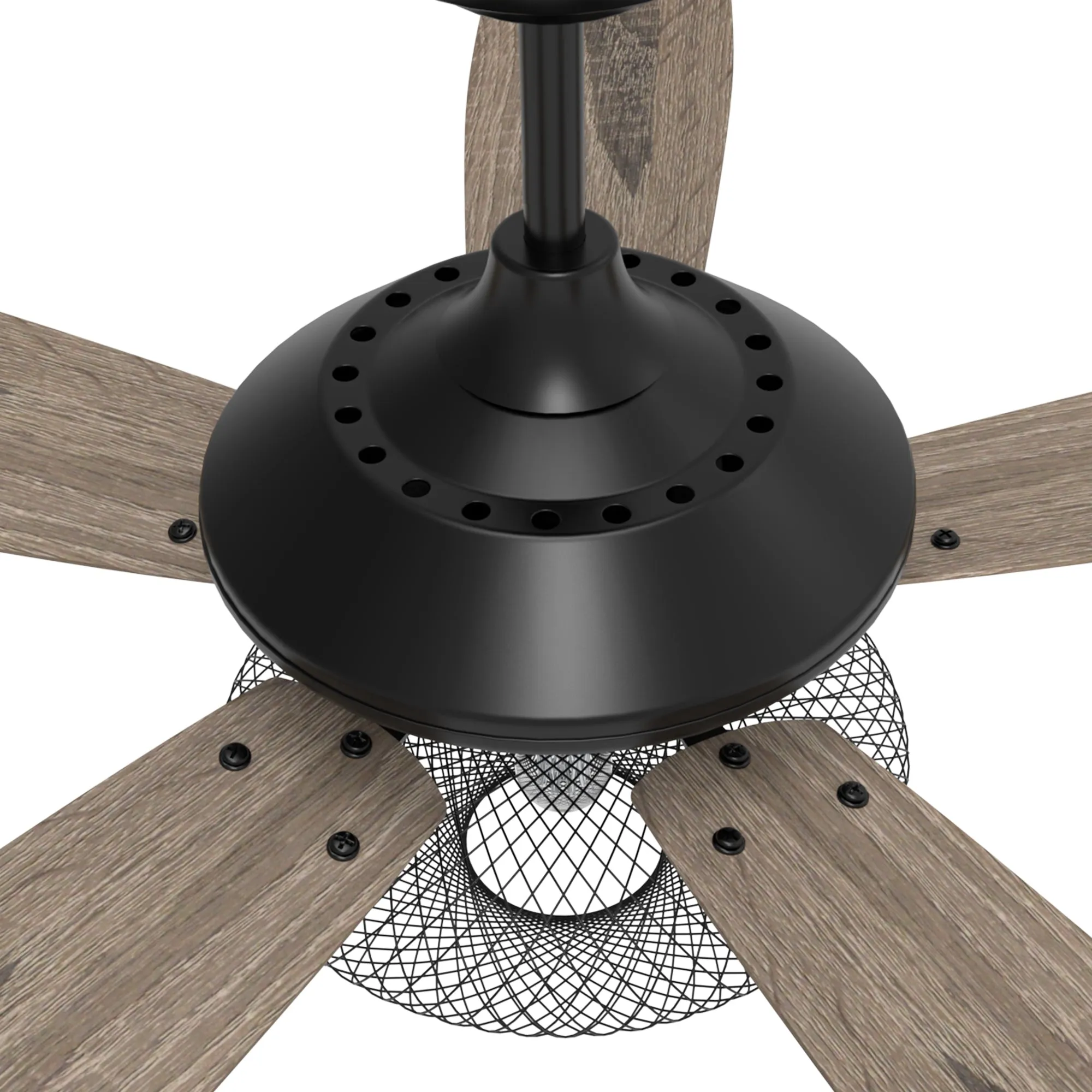 KARSON 52 inch 5-Blade Ceiling Fan with Light & Remote, Vintage Mesh Cage - Black/Wood (Reversible Blades)