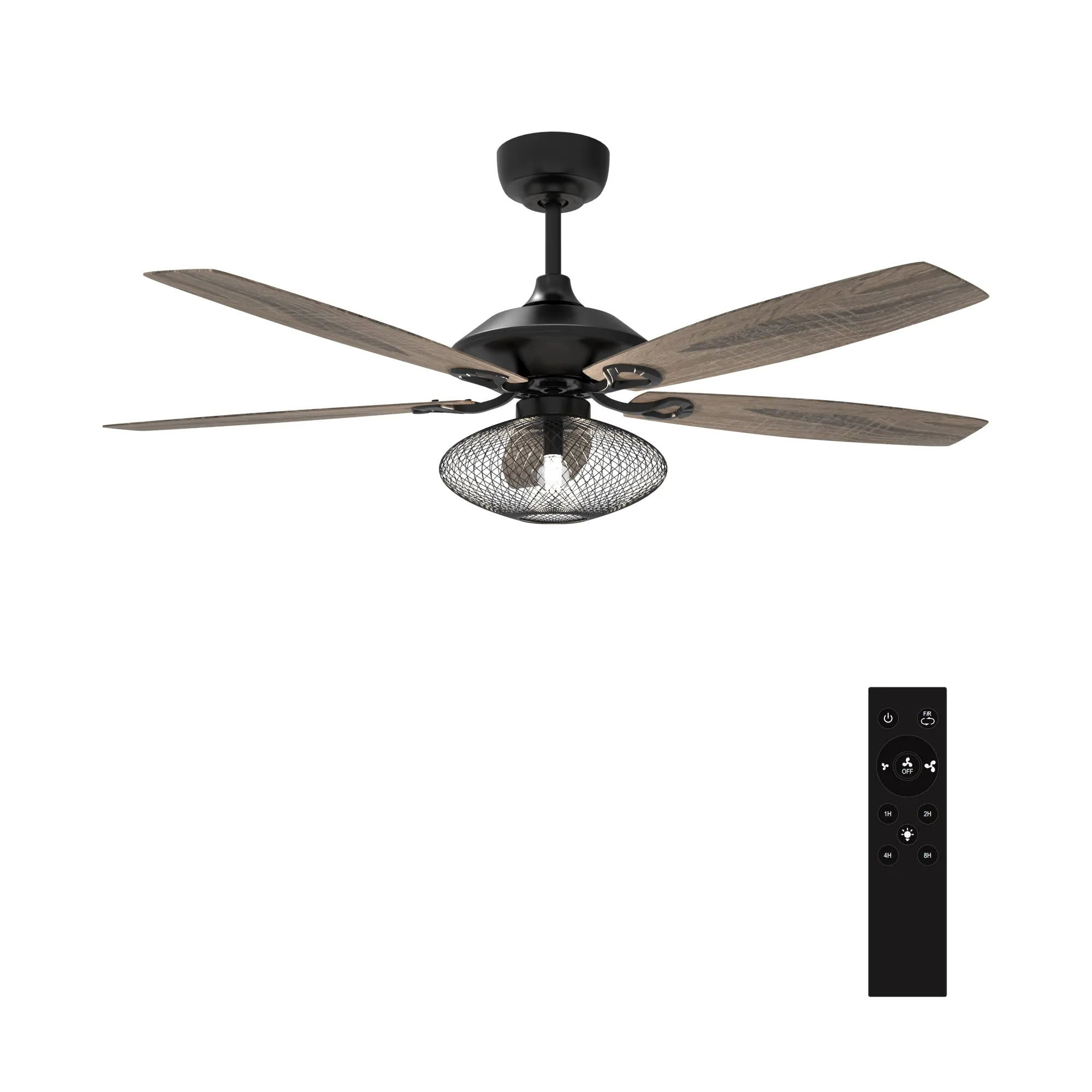 KARSON 52 inch 5-Blade Ceiling Fan with Light & Remote, Vintage Mesh Cage - Black/Wood (Reversible Blades)