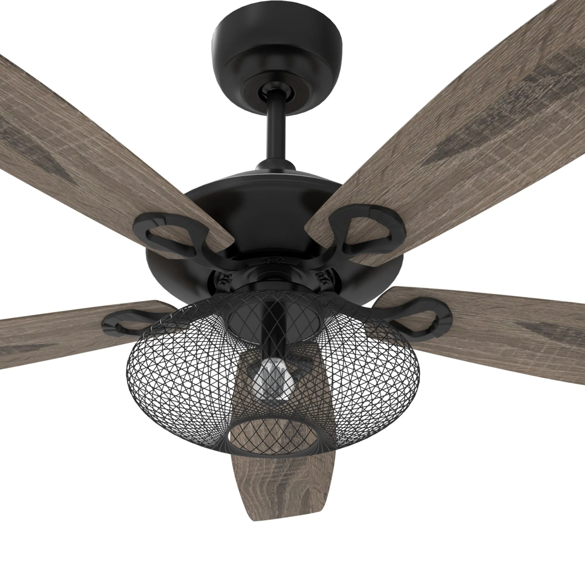 KARSON 52 inch 5-Blade Ceiling Fan with Light & Remote, Vintage Mesh Cage - Black/Wood (Reversible Blades)